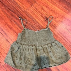 La Hearts PacSun dark green Smocked eyelet Tank Top